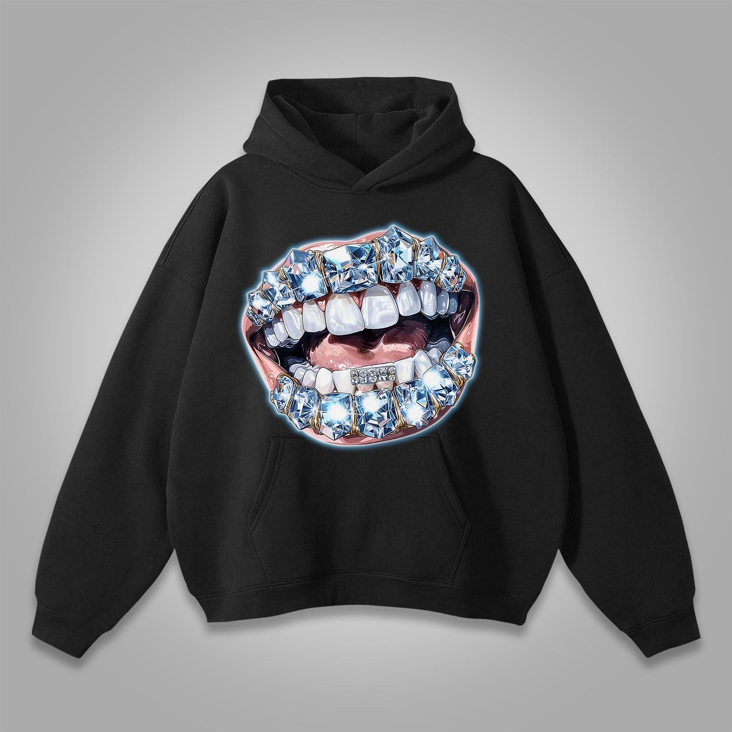 Vercoo Vintage Lips Graphic Print Street Style Pocket Hoodie