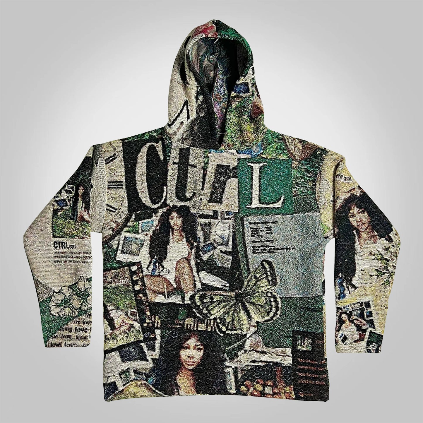 Y2k Vintage Saz Ctrl Graphic Print Tapestry Pullover Hoodie