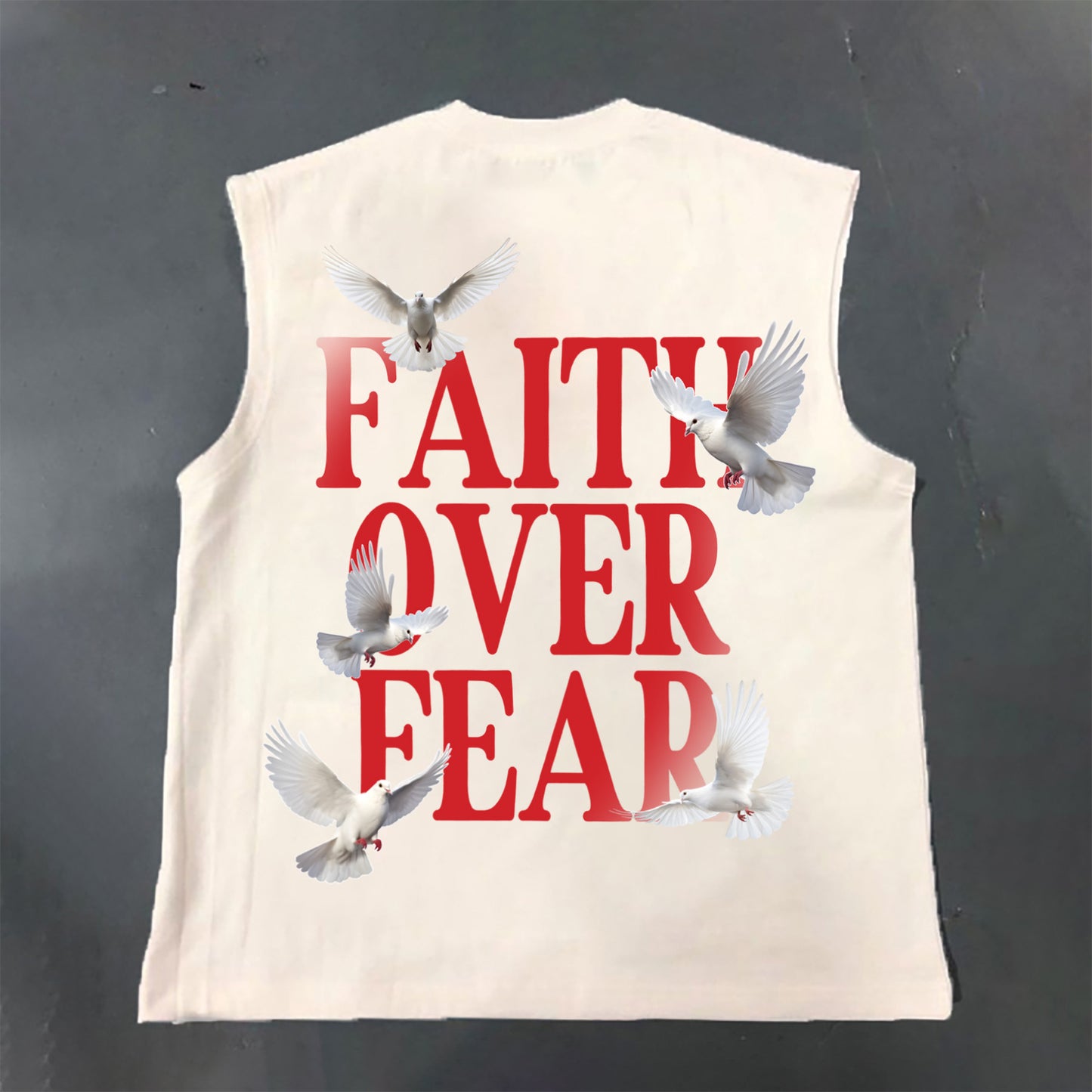 Men's Stylish Faith Over Fear Print Cotton Tank Top