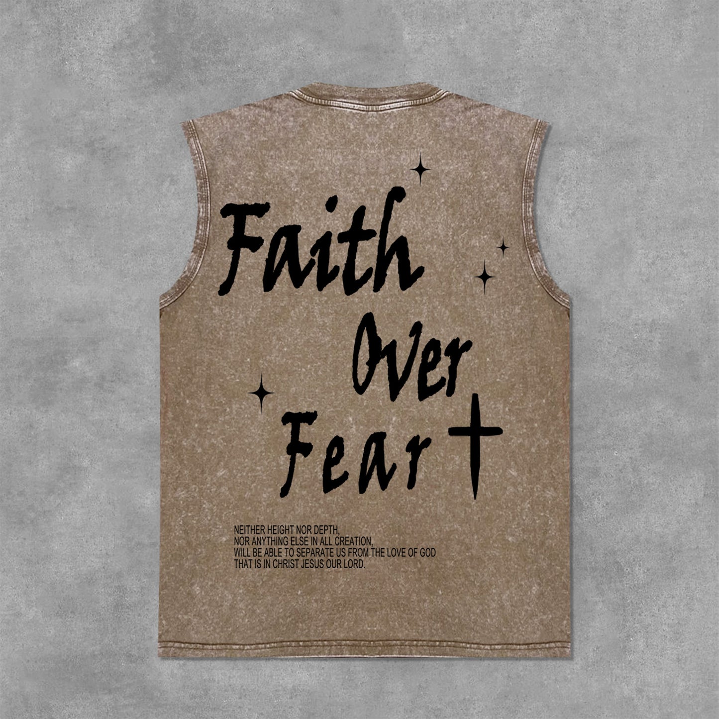 Faith Over Fear Bible Graphic Print Acid Washed Sleeveless Tank Top