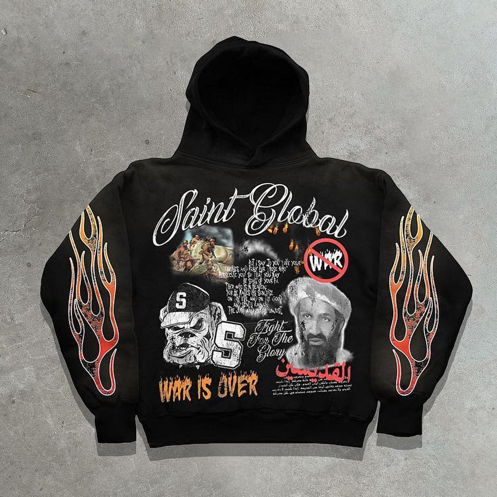 Vercoo Vintage Who Is The Saint Graphics Pocket Hoodie