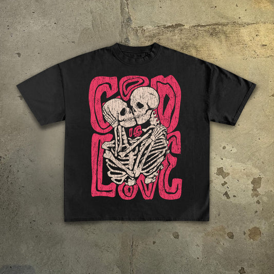 Men's Casual Skull - God's Love Print Cotton T-Shirt