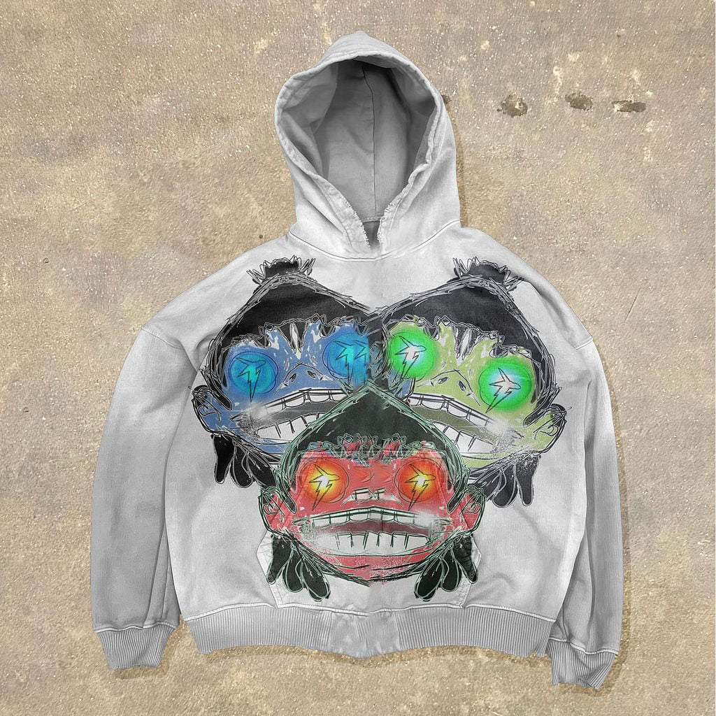 Vintage Funny Cartoon Graphic Acid Washed Oversized Hoodie