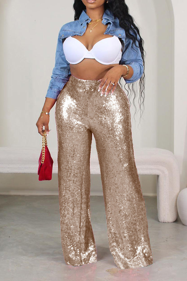 Fashion Holiday Sequin Straight Leg Pants