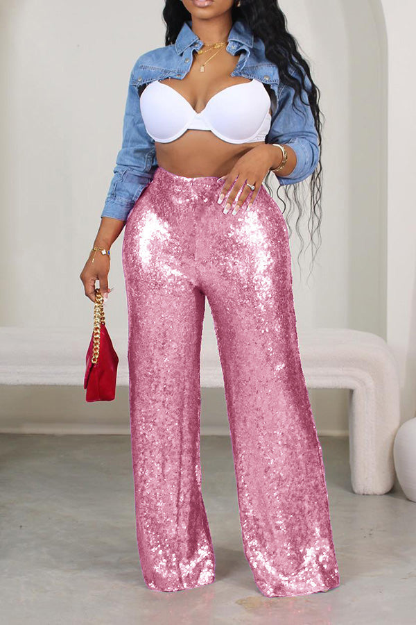 Fashion Holiday Sequin Straight Leg Pants