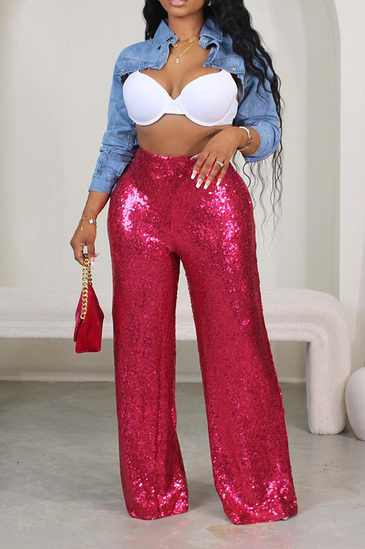 Fashion Holiday Sequin Straight Leg Pants