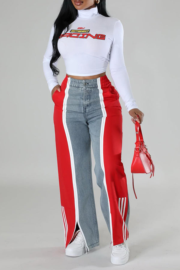 Vintage Colorblock Split Hem Jeans