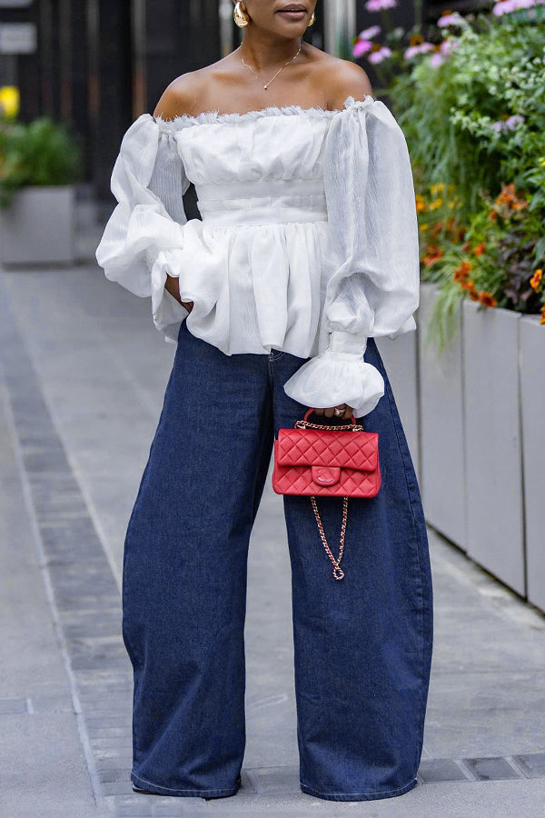 Chic Off Shoulder Gathered Sleeve Blouses