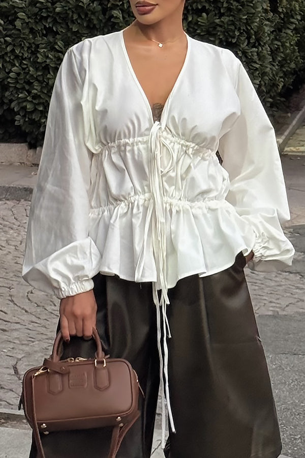 Chic Drawstring Runched Ruffle Top