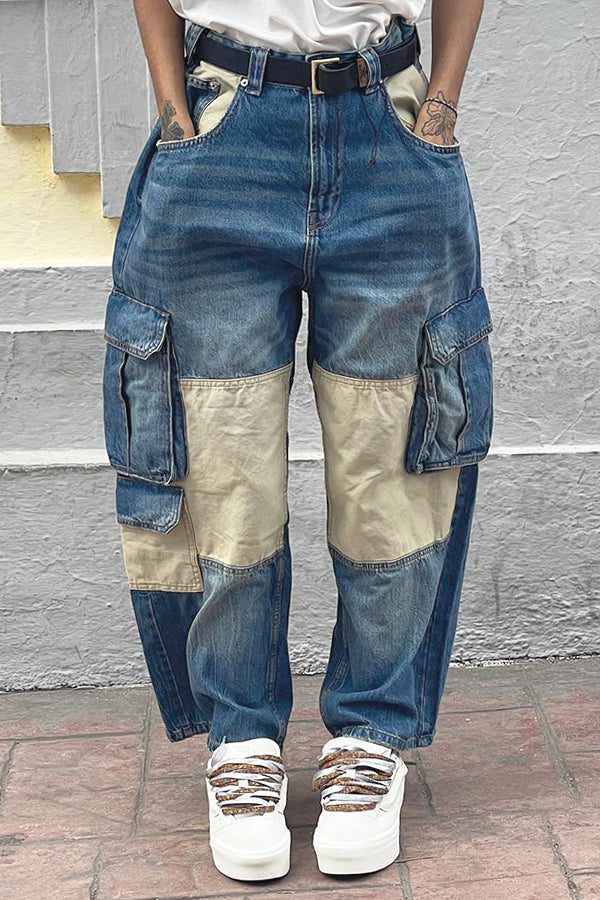 Patchwork Flap Pocket Tapered Pants