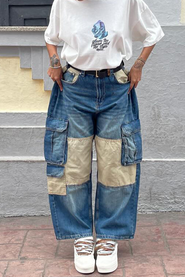 Patchwork Flap Pocket Tapered Pants