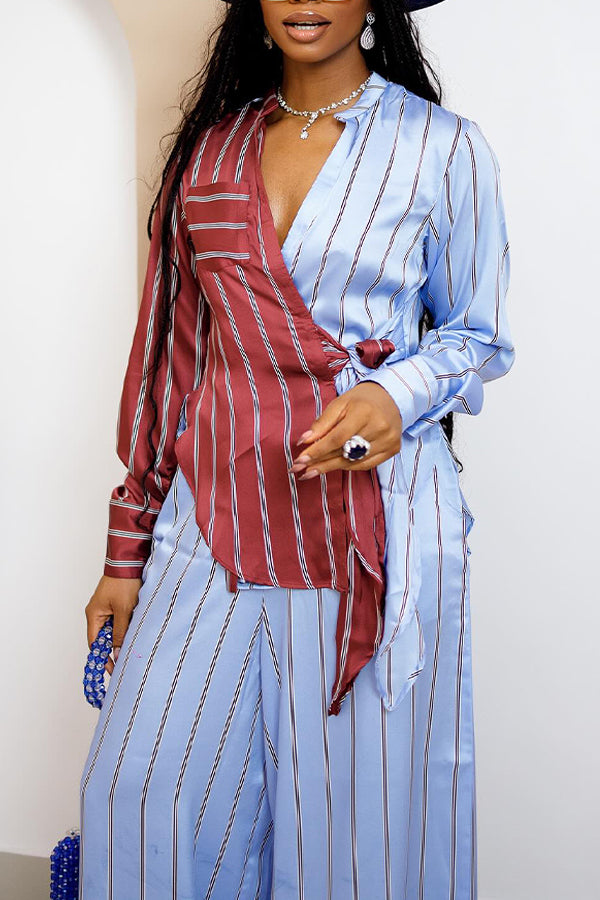 Elegant Two Tone Striped Top & Pants Set