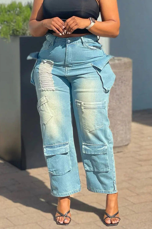 Casual Flap Pocket Straight Leg Jeans