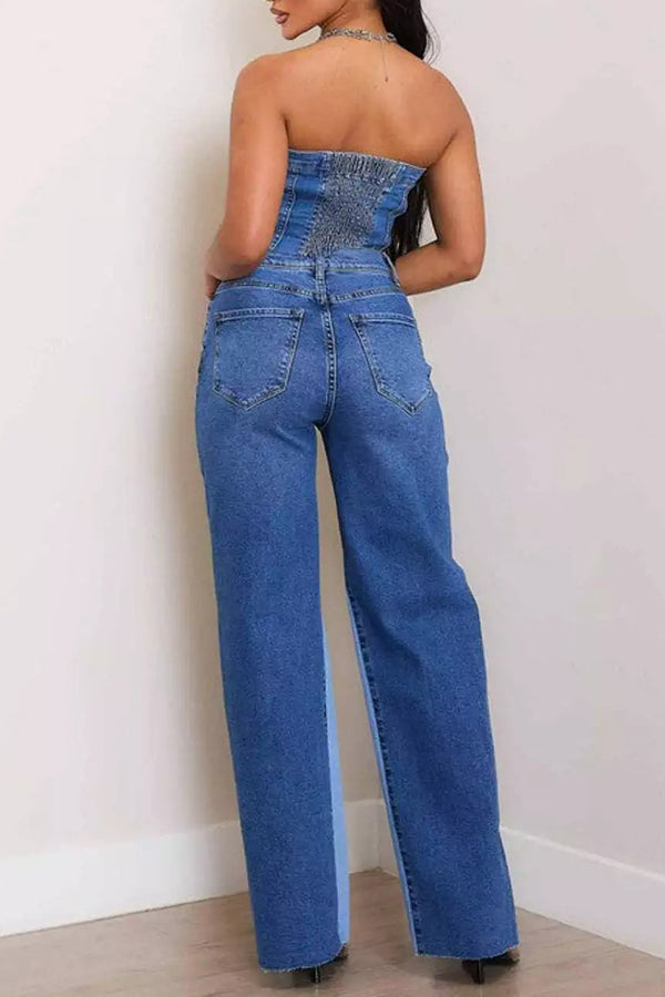 Casual High Rise Color Block Wide Leg Jeans