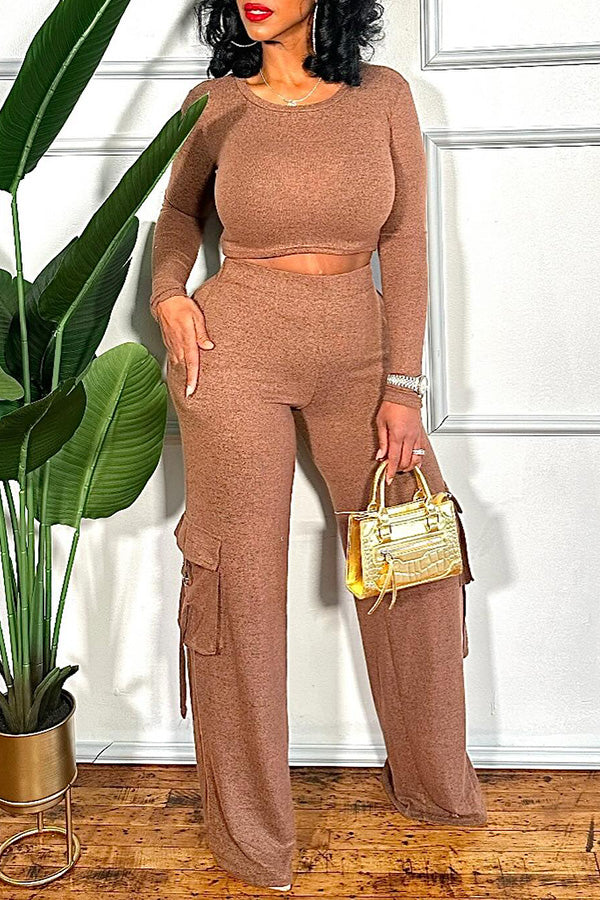 Casual Round Neck Top & Wide Leg Pants Knit Set