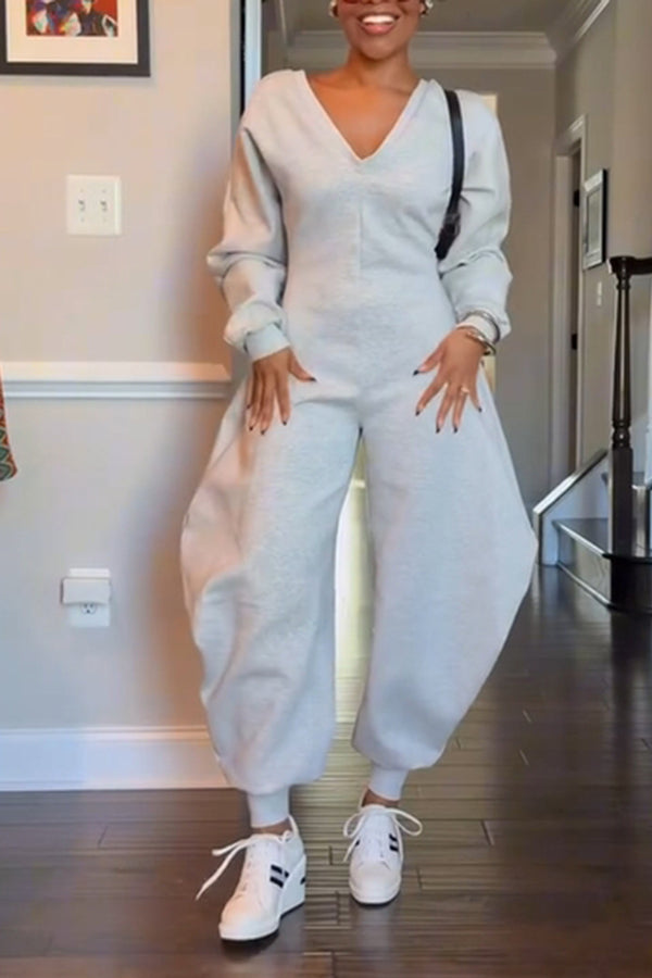 Casual V-Neck Cocoon Type Jumpsuit