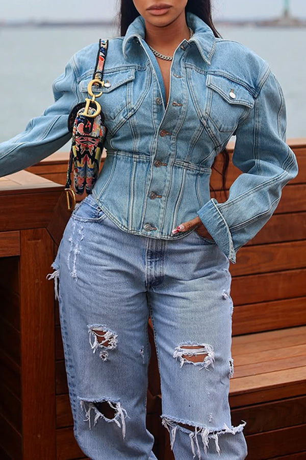 Casual Single Breasted Splicing Denim Jacket