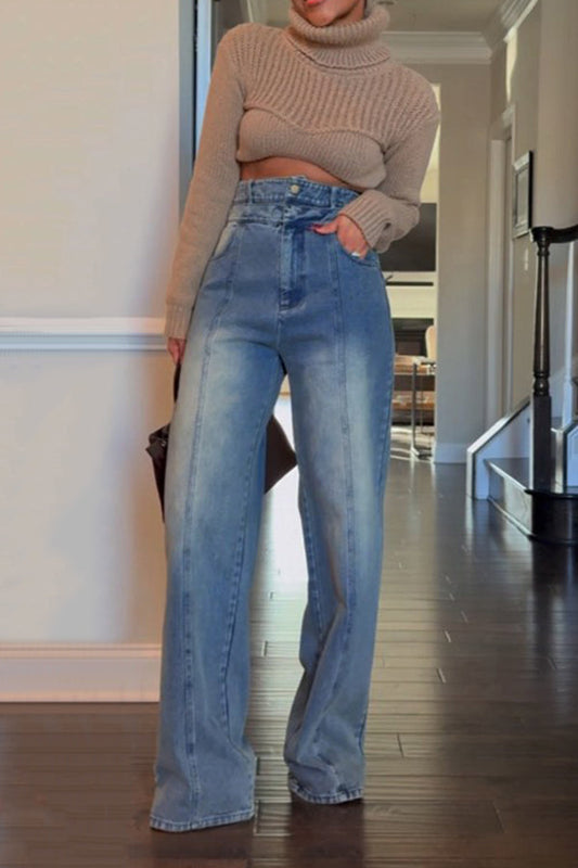 Casual Double Waist Wide Leg Jeans