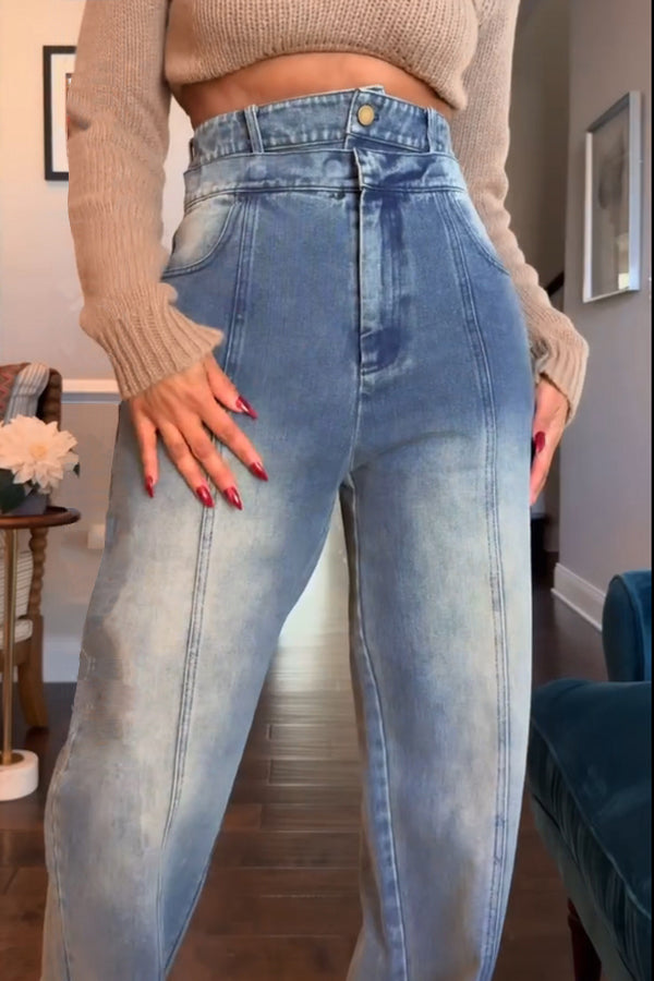 Casual Double Waist Wide Leg Jeans