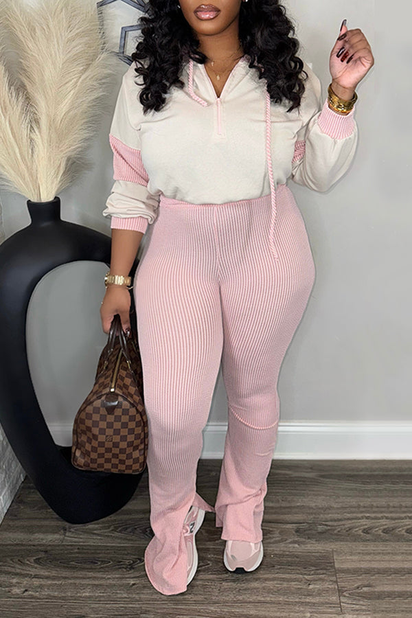 Casual Ribbed Hoodie & Pants Set