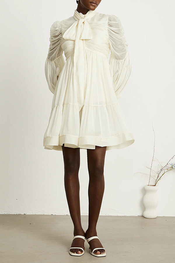 Fully pleated Puff Sleeves Dress