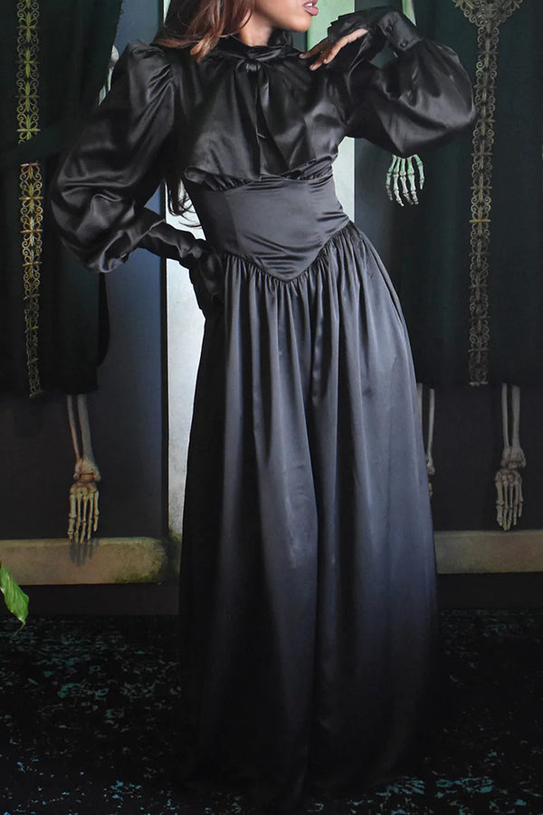 Halloween Black Gigot Sleeve Maxi  Dress