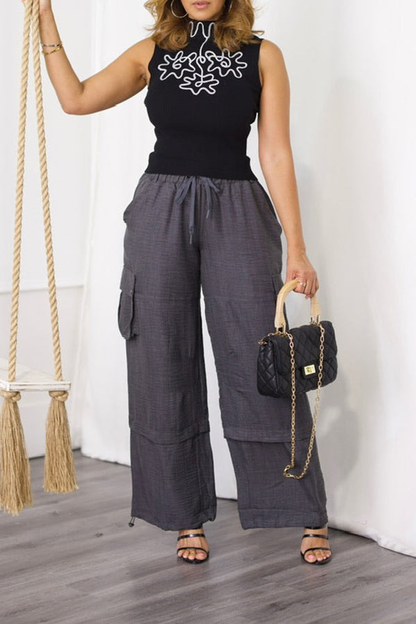 Casual Drawstring Elastic Waist Cargo Pants