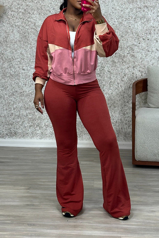 Casual Zippered Long Sleeve Sweatshirt & Pants Set