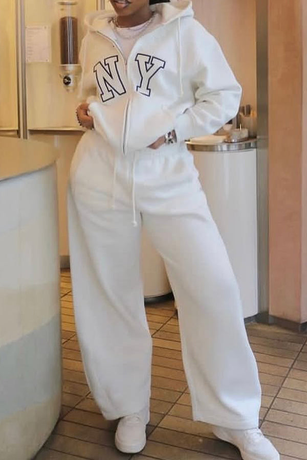 Casual Letter Print Hoodie & Drawstring Sweatpants Set