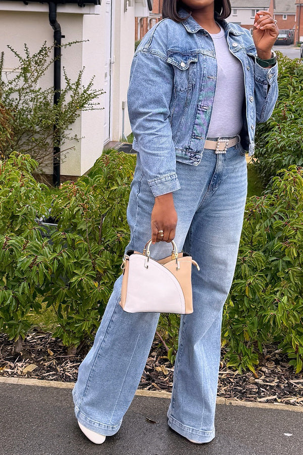 Casual Studded Denim Jacket & bleach Jeans Set