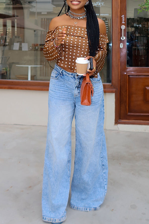 Casual Light Wash Wide Leg Jeans