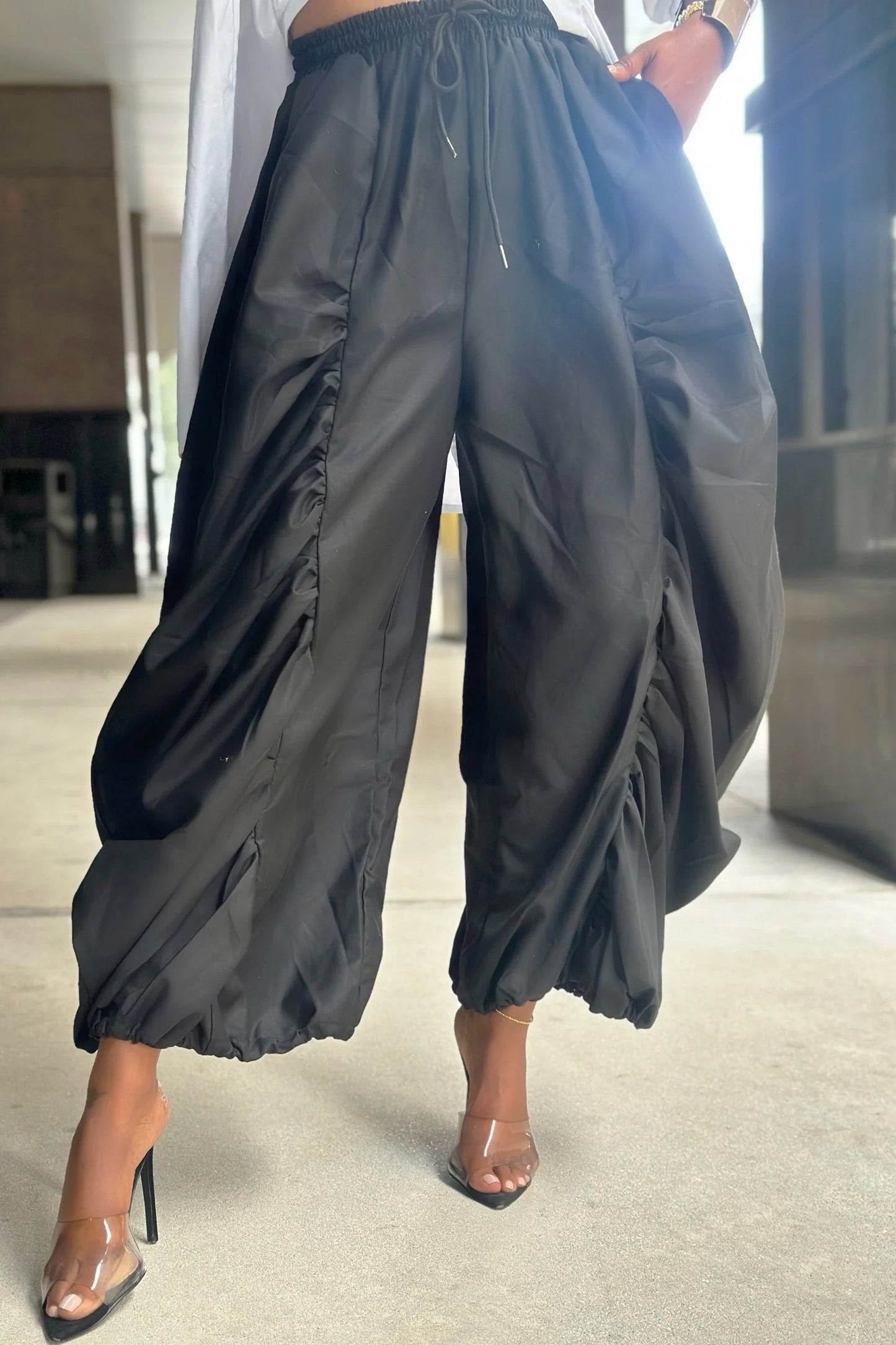 Casual Drawstring Solid Loose Parachute Pants