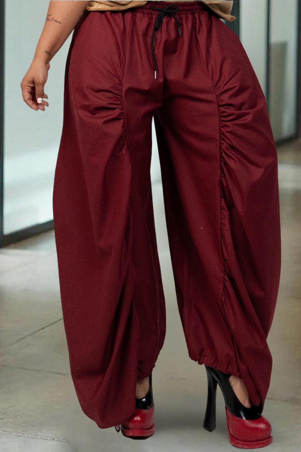 Casual Drawstring Solid Loose Parachute Pants