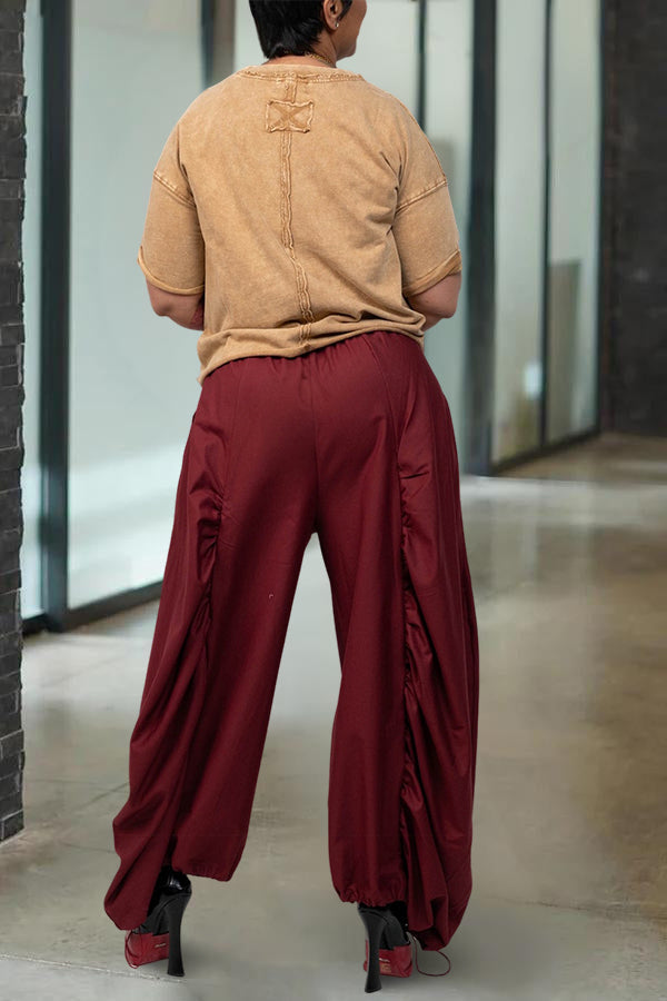 Casual Drawstring Solid Loose Parachute Pants