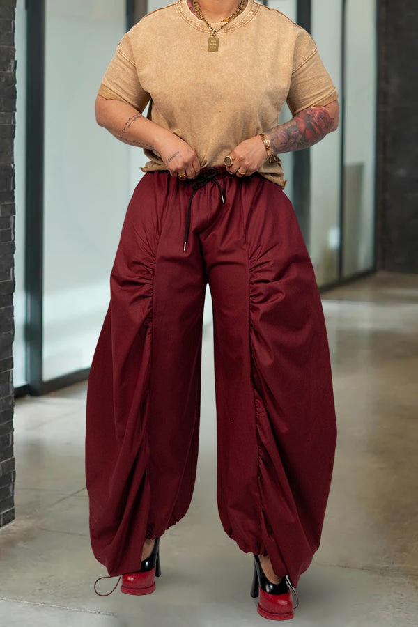 Casual Drawstring Solid Loose Parachute Pants