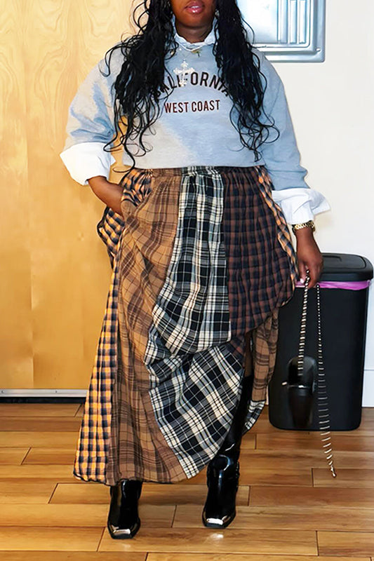 Fashionable Irregular Patchwork Multi Color Plaid Skirt