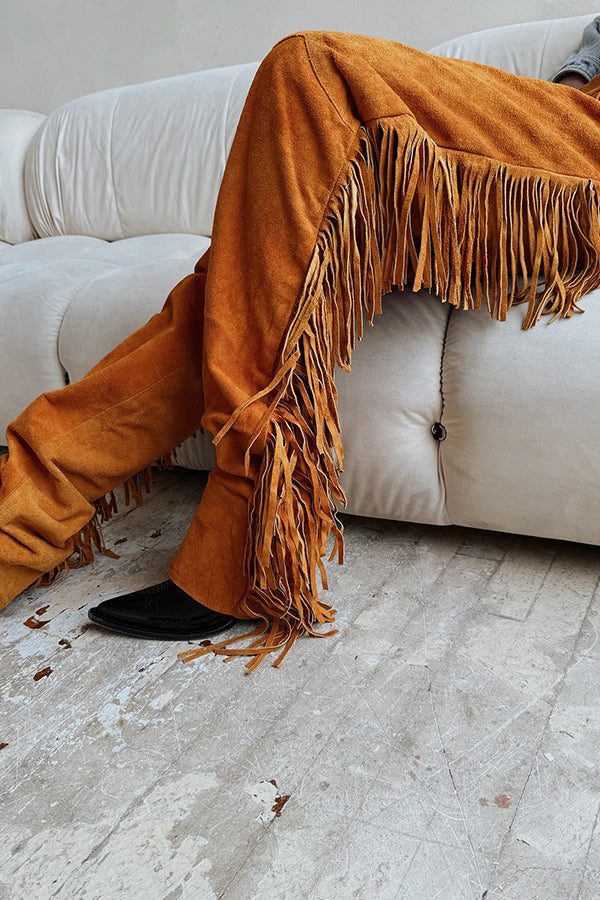 Western Style Side Fringed Suede Pants