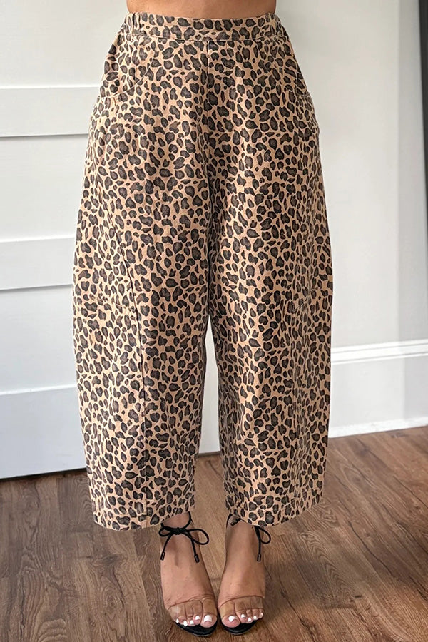 Fashion Loose Washed Classic Leopard Print Jeans