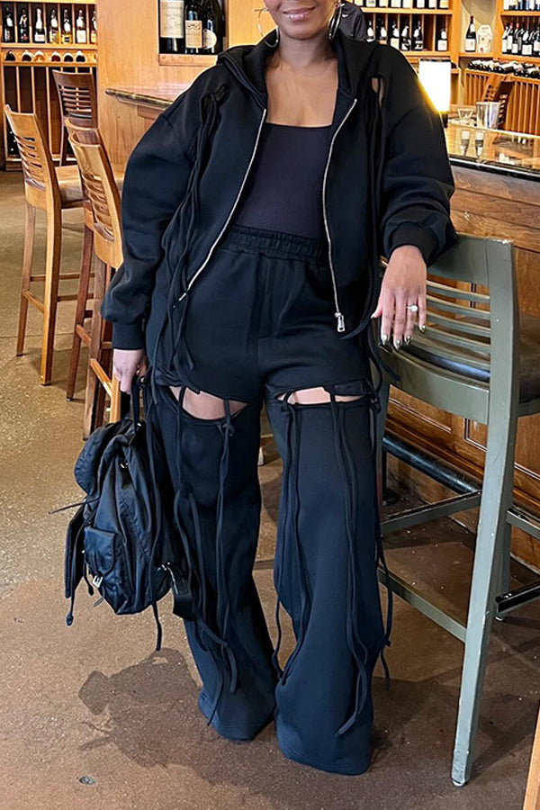 Fashionable Mid-thigh Hollow Streamer Sweatpants