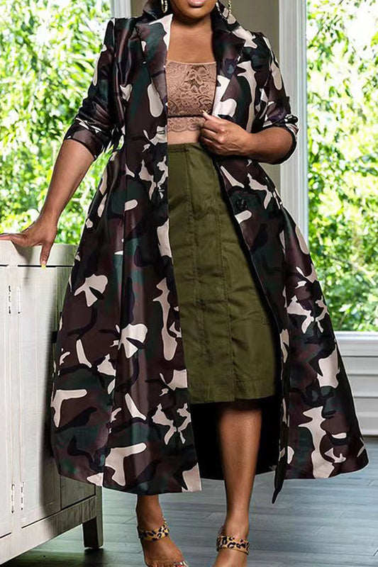 Chic Camo Print Lapel Collar Outerwear