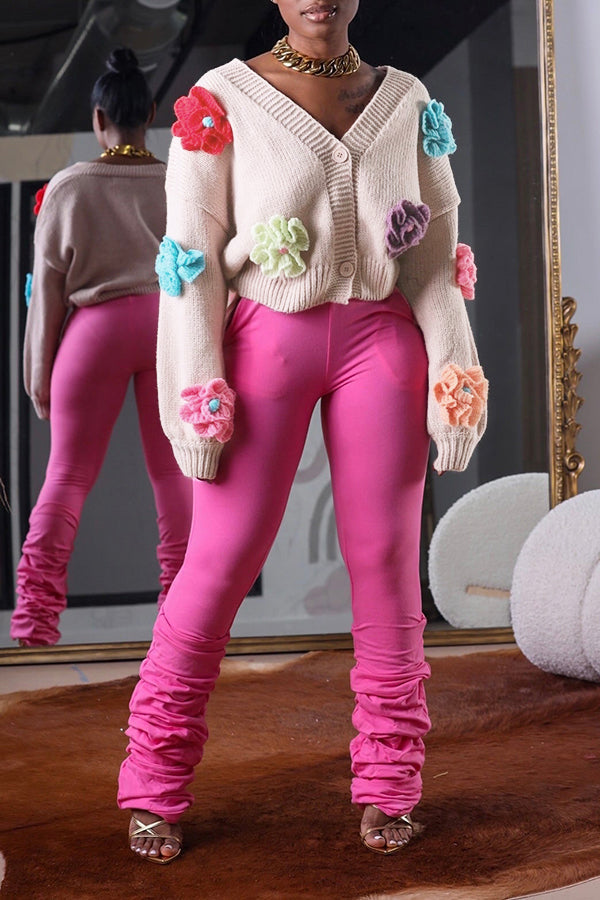 Chic 3D Colorful Flowers Cardigan