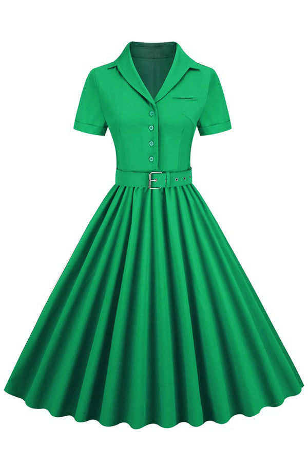 Elegant Shirt Collar Pleated Dress