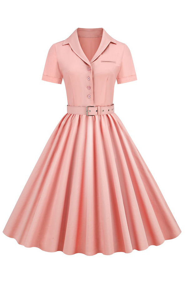 Elegant Shirt Collar Pleated Dress