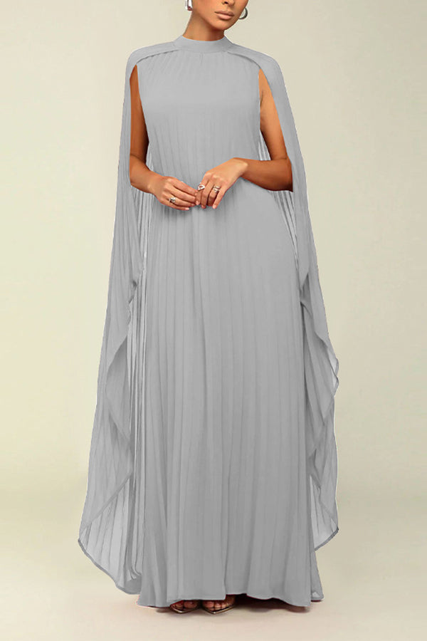 Elegant Cloak Sleeve Pleated Cape Dress