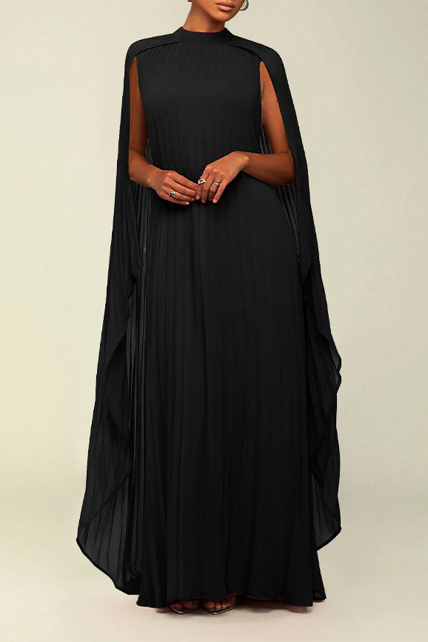 Elegant Cloak Sleeve Pleated Cape Dress