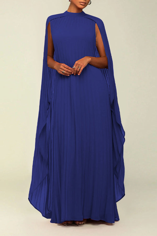 Elegant Cloak Sleeve Pleated Cape Dress