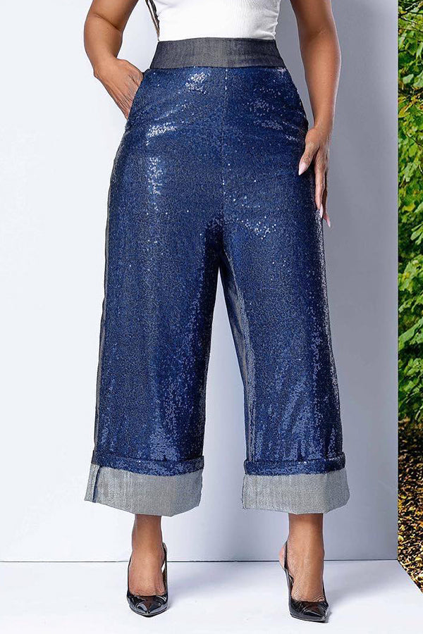 Chic Sequin Panel Straight Leg Pants