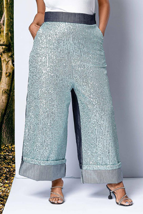 Chic Sequin Panel Straight Leg Pants