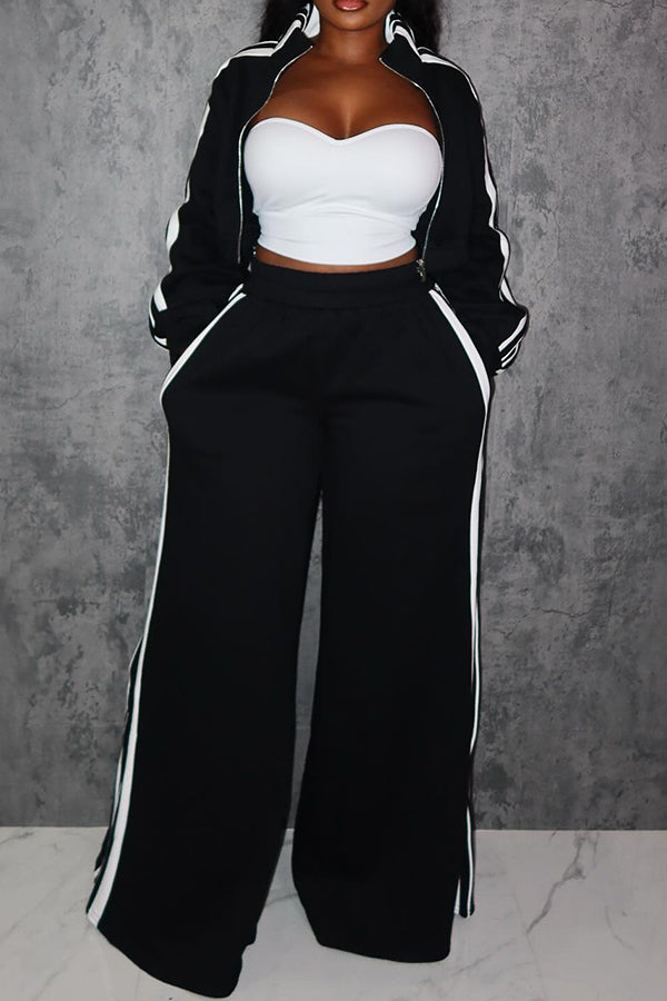 Casual Two Tone Sweatshirt & Pants Set