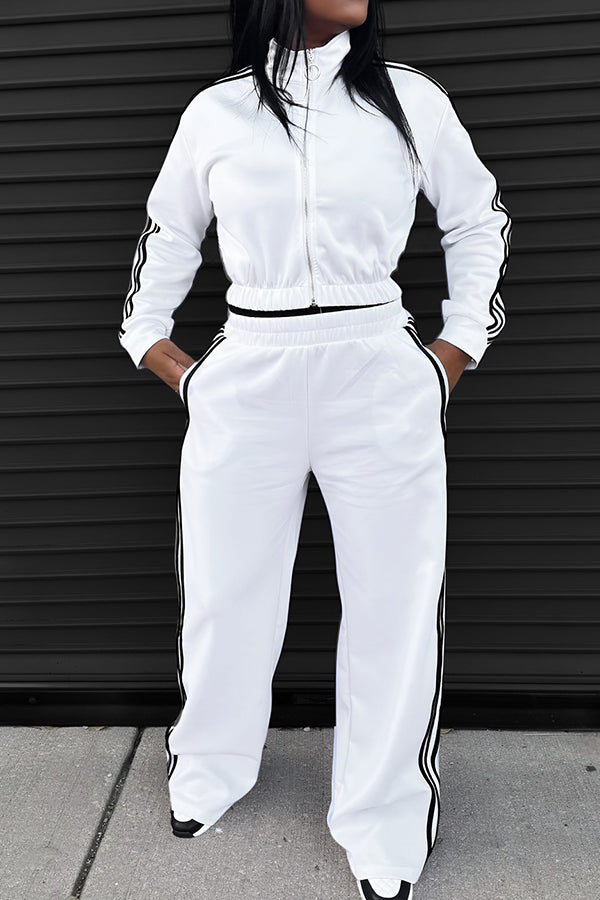 Casual Zip Front Sweatshirt & Pants Set